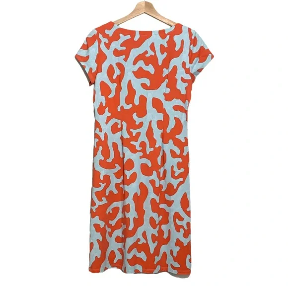 J. McLaughlin Women Catalina Coral Blue Sheath Dress Medium Pockets Cap Sleeve - Picture 3 of 12